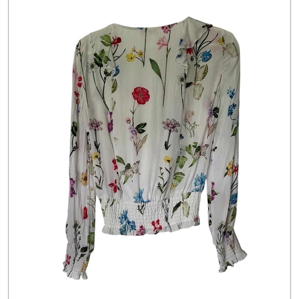 Parker Quincy silk Floral Long Sleeve Wrap Blouse Smocked Size XS - Picture 3 of 8